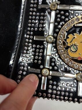 Black Jeweled Women's Bag with Decorative Emblem. VINTAGE Has wear